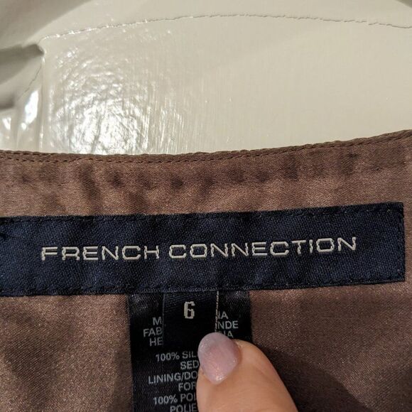 French Connection 100% Silk Bronze Sequined Cocktail Mini Dress, Sz. 6 / 8 - Picture 5 of 8